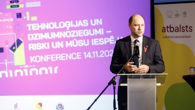 VPD vadītājs Imants Jurevičius uzrunā konferences dalībniekus