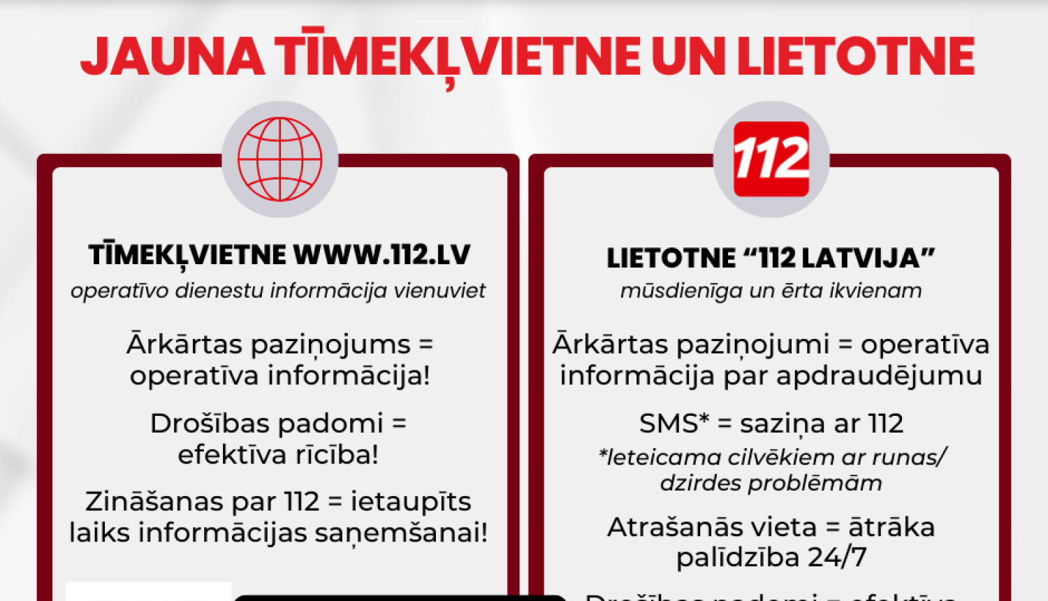 Vienotās ārkārtas palīdzības izsaukumu lietotne un tīmekļvietne